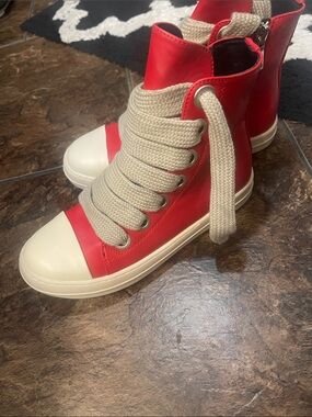 Women Red High-Top Sneakers with Cream Accents